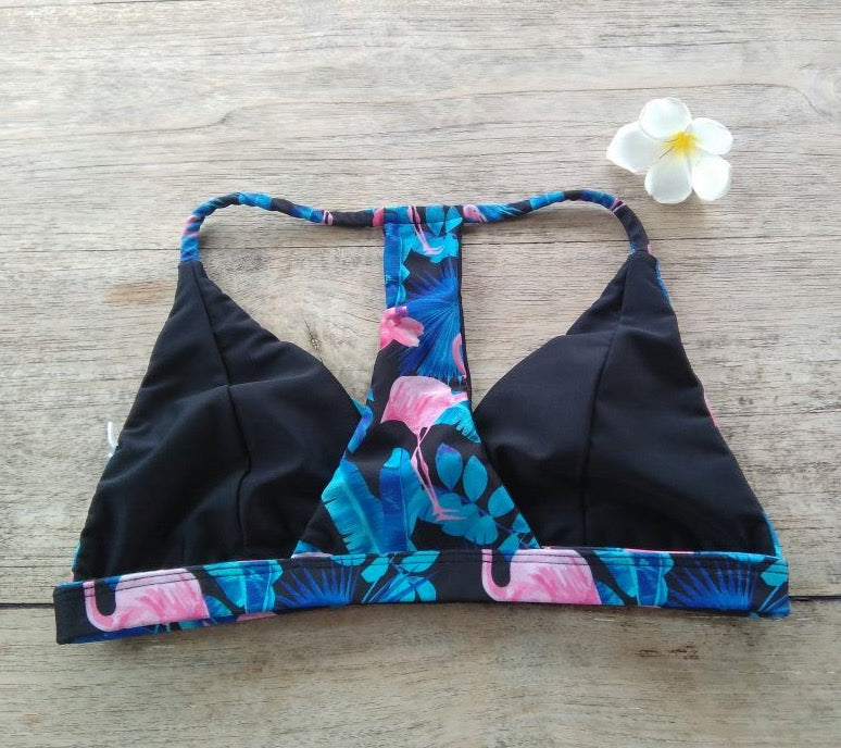 TIKIYOGI® Flora Flamingo Reversible Back Racer Bikini Top