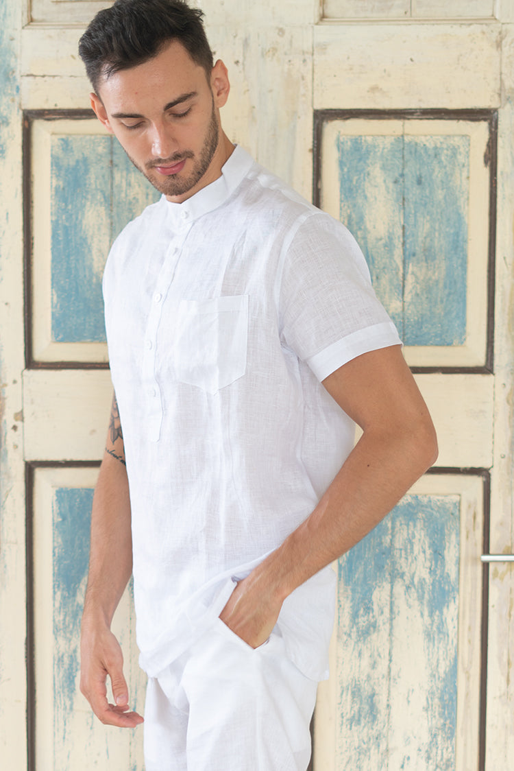 Destination White Linen Short Sleeve Shirt