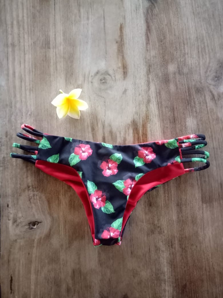 TIKIYOGI® Bali Hibiscus Four Side Straps Reversible Cheeky Bikini Brief