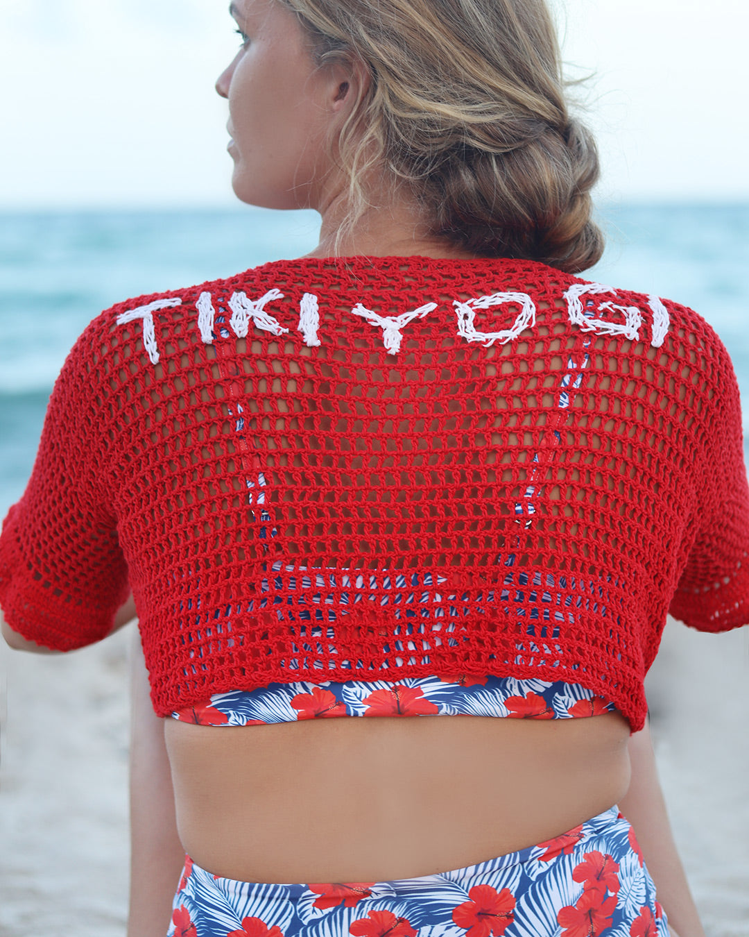 TIKIYOGI Iconic Flower Red Crochet Bolero, Handmade.