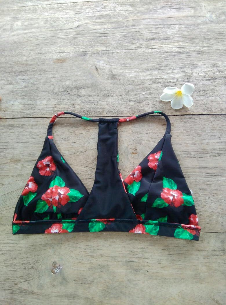 TIKIYOGI® Bali Hibiscus Reversible Back Racer Bikini Top
