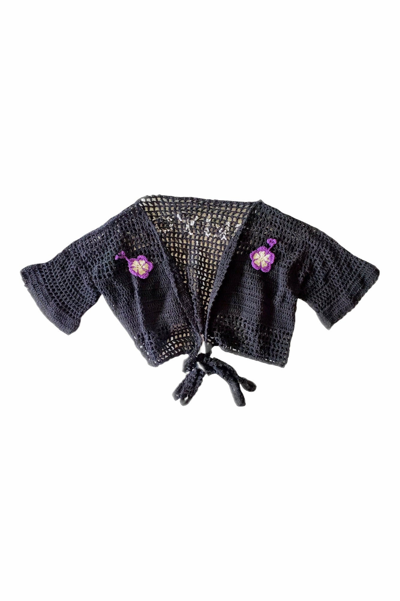TIKIYOGI Iconic Flower Black Crochet Bolero, Handmade.