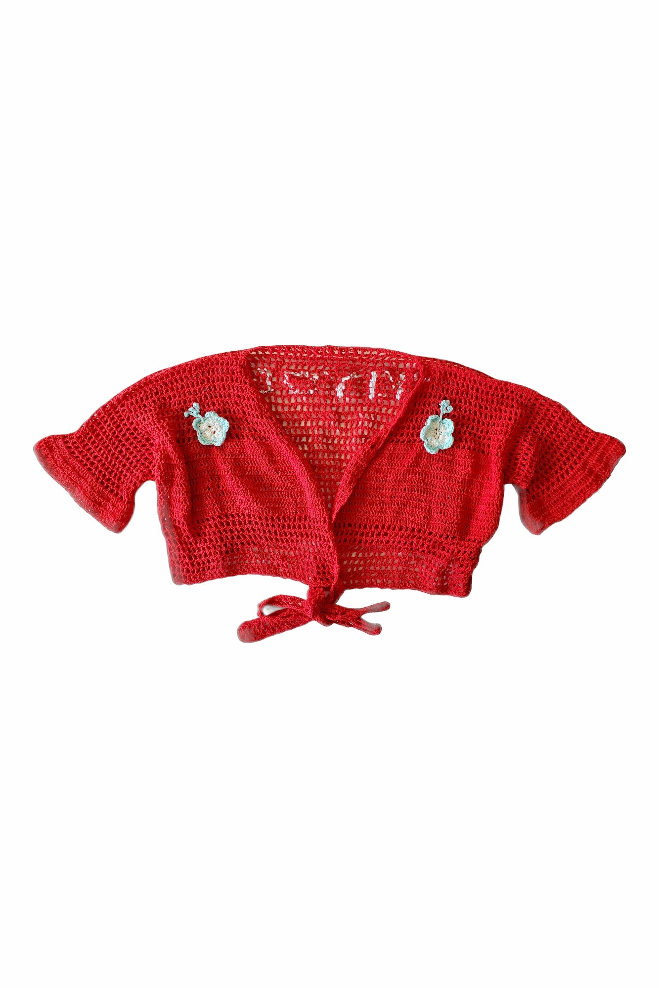 TIKIYOGI Iconic Flower Red Crochet Bolero, Handmade.