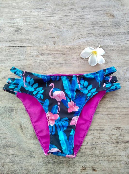 TIKIYOGI® Flora Flamingo Three Straps Reversible Bikini Brief