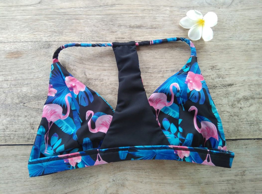 TIKIYOGI® Flora Flamingo Reversible Back Racer Bikini Top