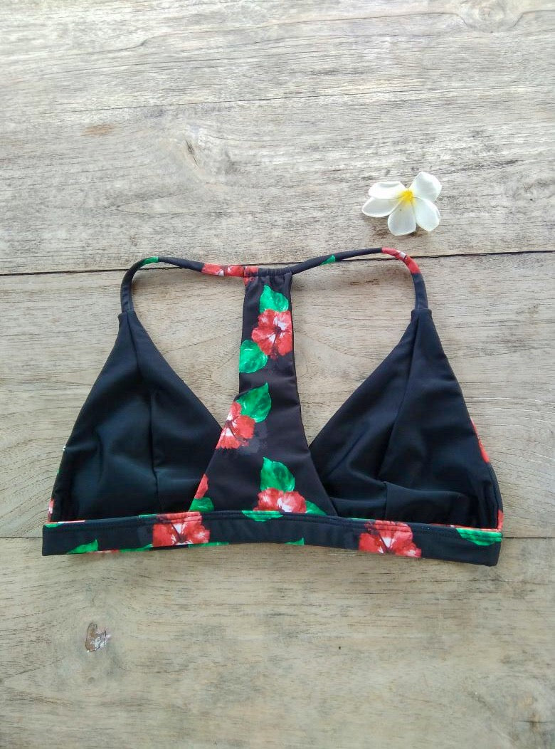 TIKIYOGI® Bali Hibiscus Reversible Back Racer Bikini Top