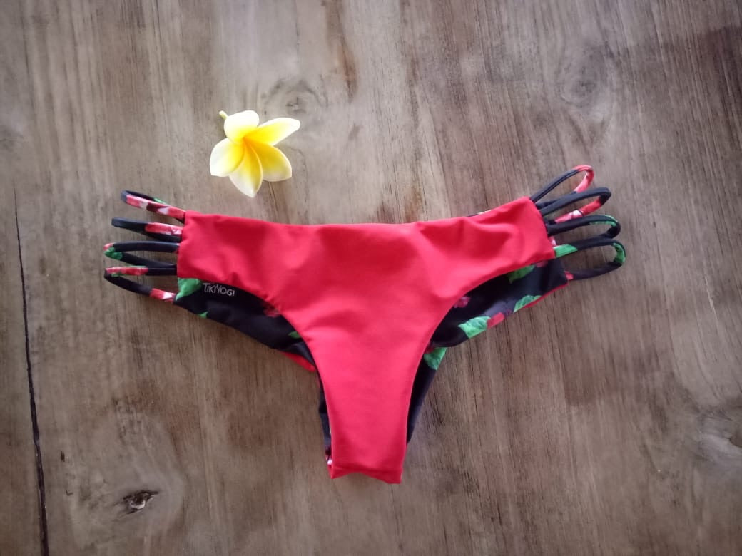 TIKIYOGI® Bali Hibiscus Four Side Straps Reversible Cheeky Bikini Brief